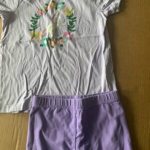 Hanna Andersson Unicorn tee and Shorts 120 6/7 girls purple set cartwheel